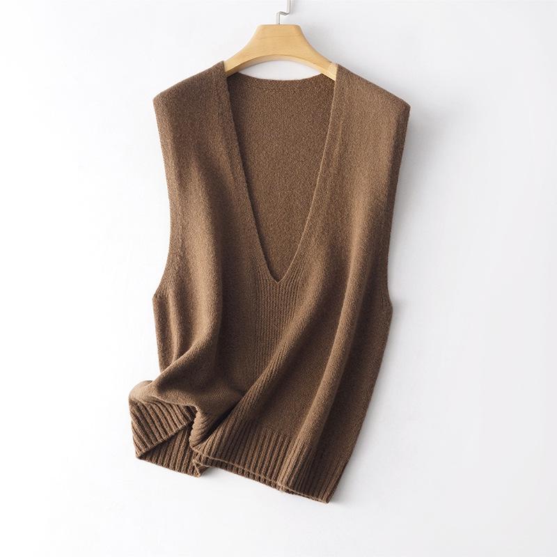 

Жилет без рукавов с V-образным вырезом и градиентом из бамбуковой шерсти 2024 года во французском стиле S (up to 55 kg)