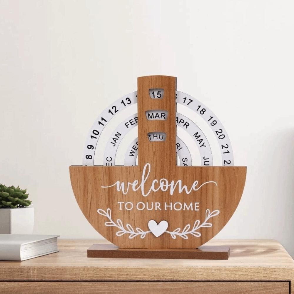 Aesthetic Wooden Perpetual Calendar Reusable Rotatable Desk Ornament  Room