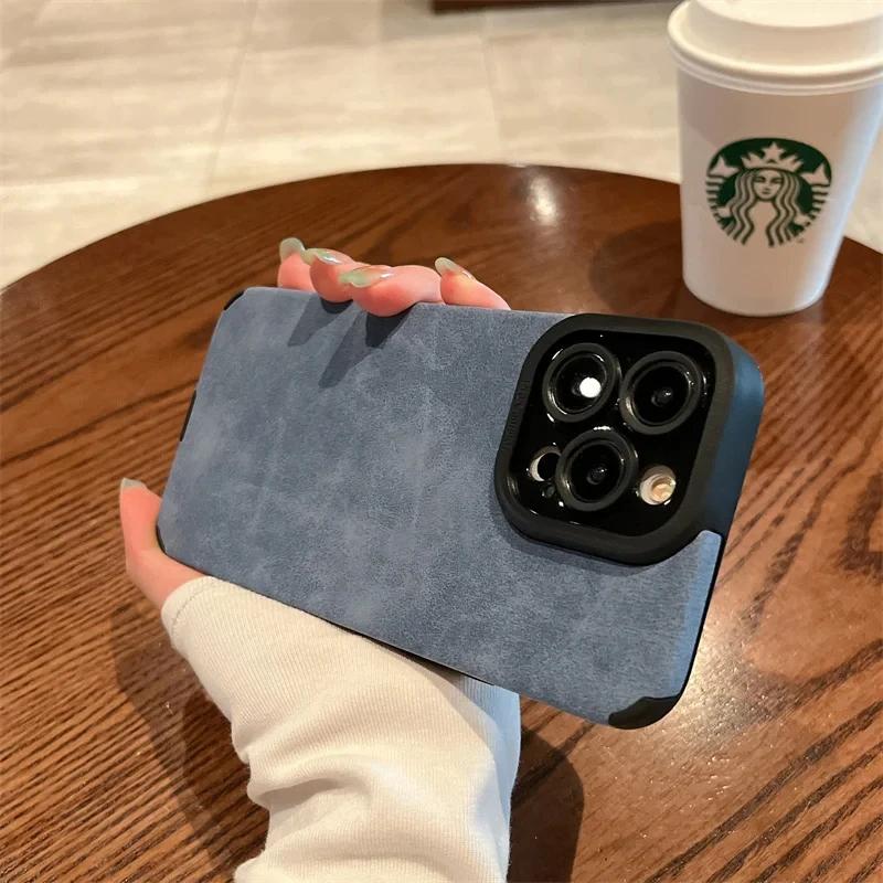 

Роскошный матовый чехол из мягкой кожи для телефона для iPhone 15 14 13 12 11 Pro Max 14 15 Plus Чехол Защита объектива Ударопрочная силиконовая накладка For iPhone 14