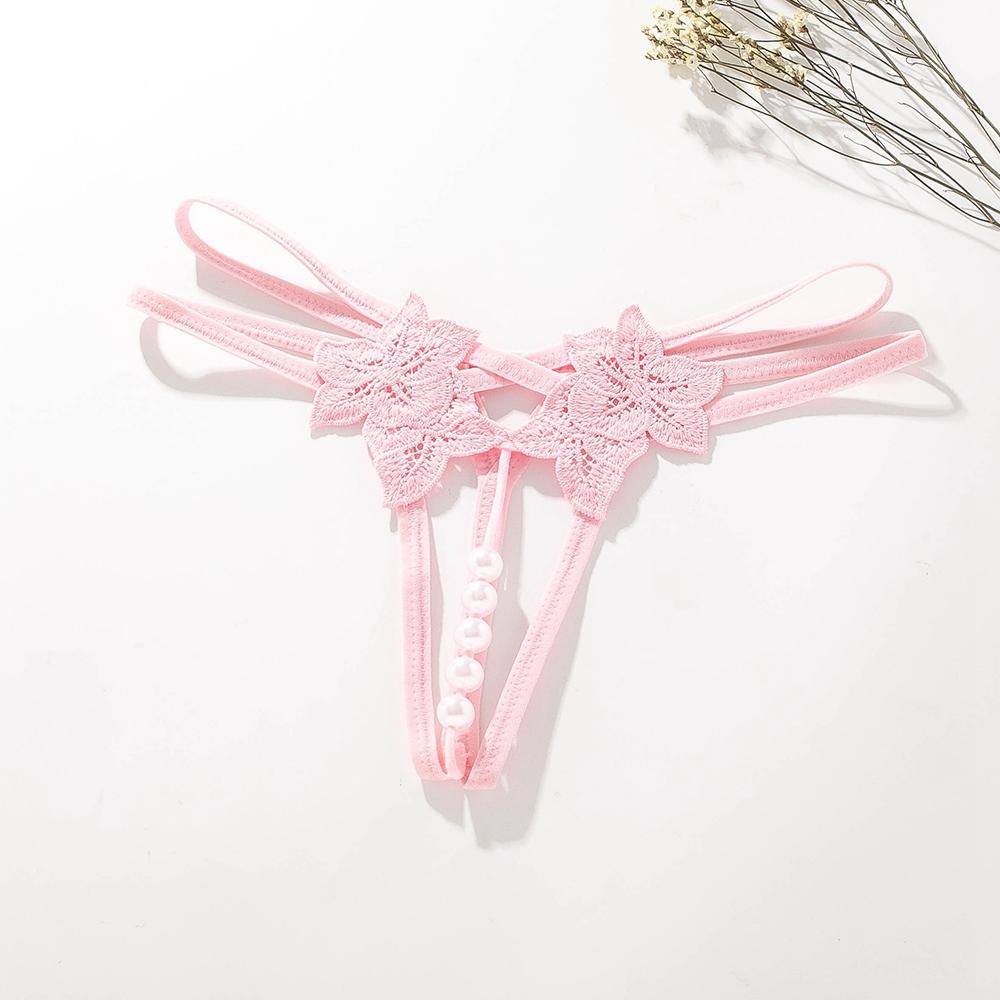 Sexy G-string T Panties Female Underwear Lace Thongs Women's Pants Sexy Pearl Panties Erotic Women Crotchless Panties Plus Size