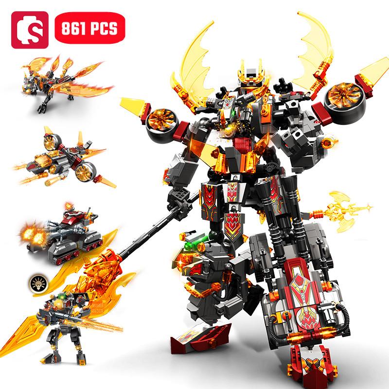 Non-Toxic Sembo Transforming Mech Robot Assemblage Building Blocks Kits Moc Tank Helicopter Fighter Battleship Models Kids Toys Children Gifts