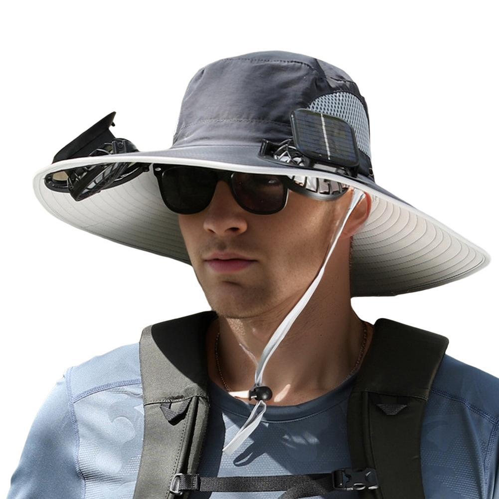 

Solar Fan Sun Hat with Solar Fan Waterproof USB Recharging Sun Bucket Hat Sun Protection Solar Powered Wide Brim Sun Hat Beach