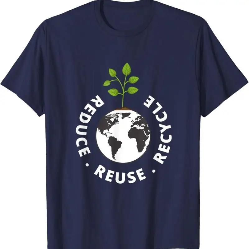 Reduce Reuse Recycle Earth Plant Graphic Tee Cotton Crew Neck T Shirt Casual Trip S