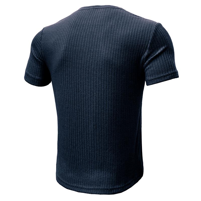 Pánské tričko Henley slim fit: Evropský a americký sportovní styl, Žebrovaný, Elastický, Krátký rukáv, Jednobarevný