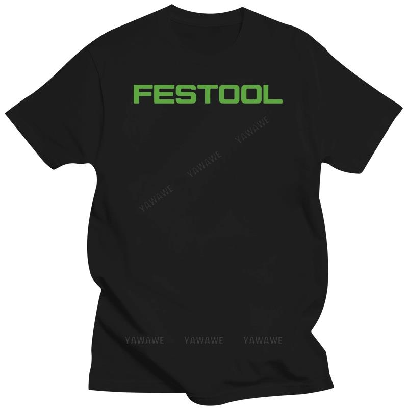 Hot Sale Short Sleeve Classic Festool Powertools Logo Black Tee Shirt Men's Casual Style Cotton Bottoming T Shirt O-neck Tops