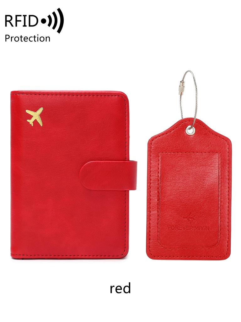 RFID travel passport set with passport holder and PU luggage label 2 pieces/set suitable for men and women's travel accessories