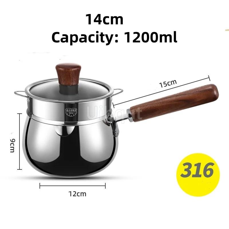 316 Stainless Steel Milk Saucepan with Lid Round Pasta Pot Cookware Stockpot Stovepot for Hotel Camping Restaurant 12 14cm