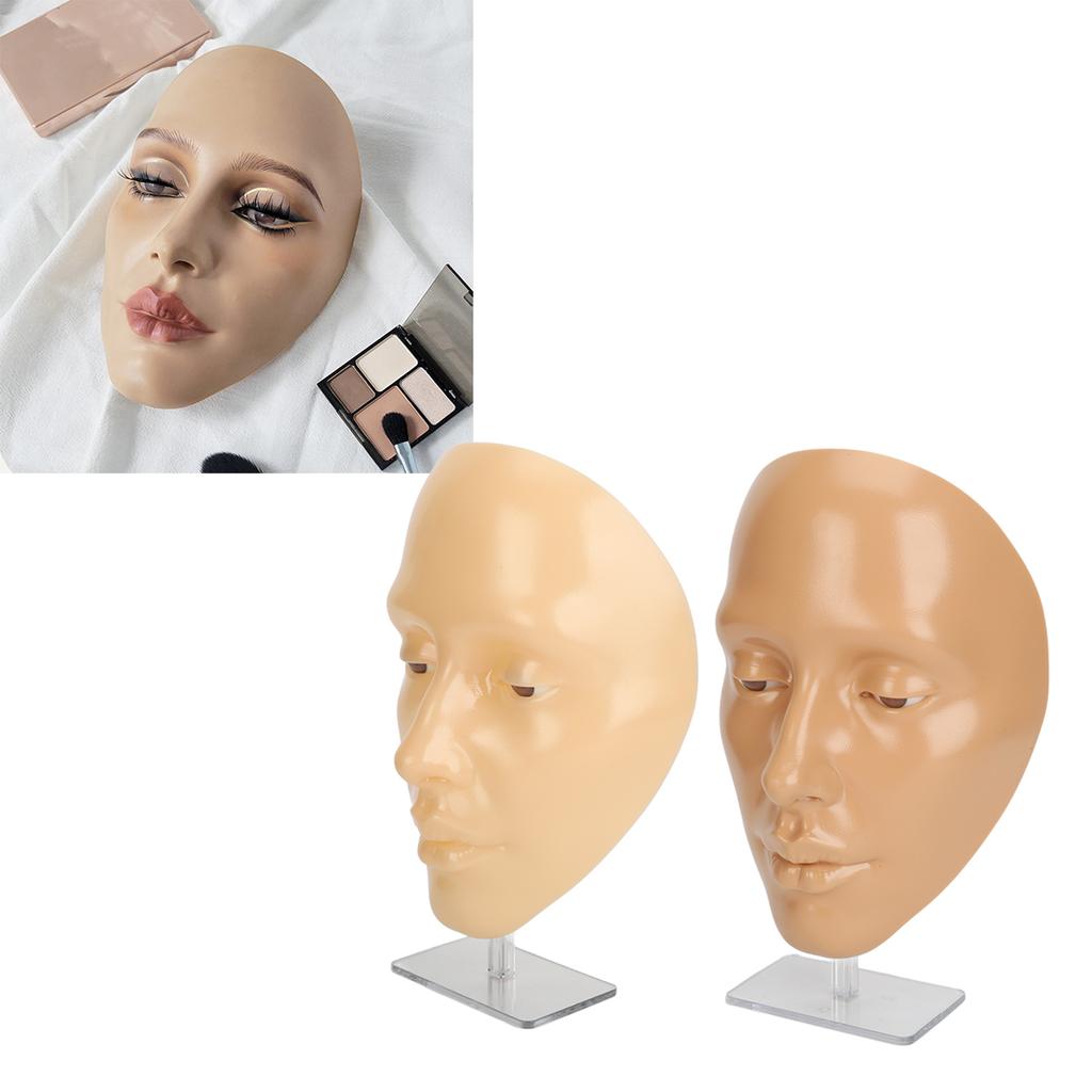 2 Set Makeup Practice Face 5D Silicone Full Face Makeup Mannequin Face with Stand for Emerging Makeup Artist