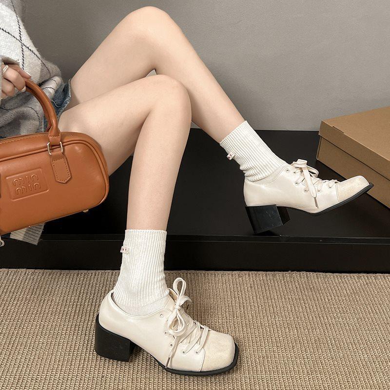 Shoes outer wear lace-up French retro Mary Jane temperament 2025 Mori casual autumn and winter thick heel single shoes new