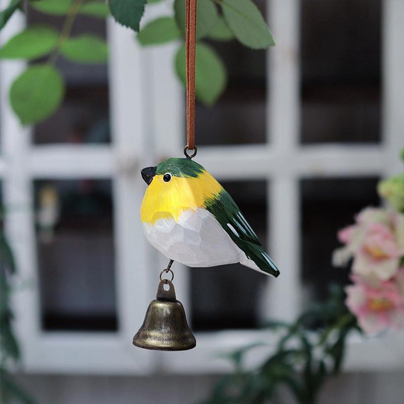 Rustic Handmade Wooden Bird Wind Chime Hanging Pendant Hand Carved Ornament Home Garden Decoration Gift