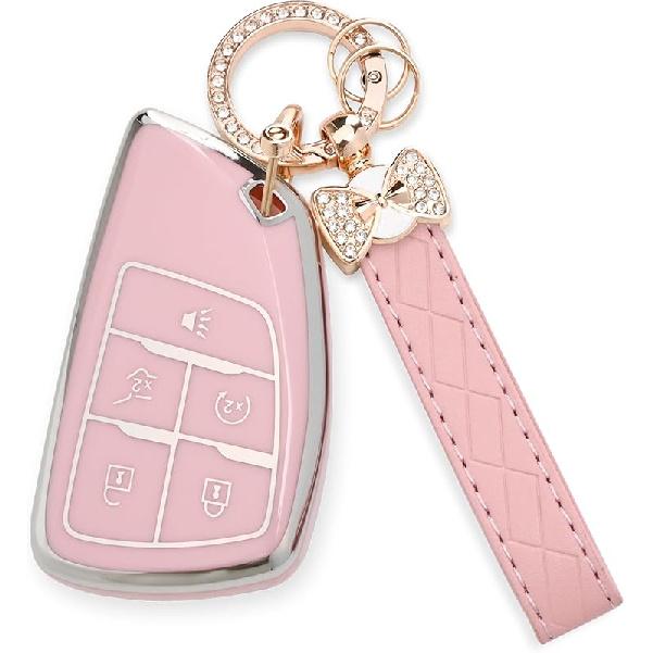 For Chevy Key Fob Cover - Soft TPU Protection Case With Keychain For -2025 Chevy Suburban Tahoe GMC Yukon Denali Silverado Buick Enclave Smart Remote