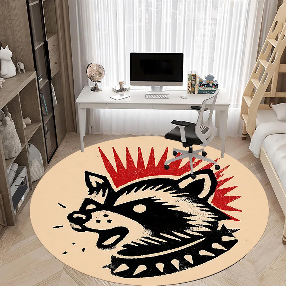 1pc Raccoon Punk Office Round Area Rug, Mat Suitable For Office, Under Office Chairs Bedroom Living Room Home Decor, Room Deco