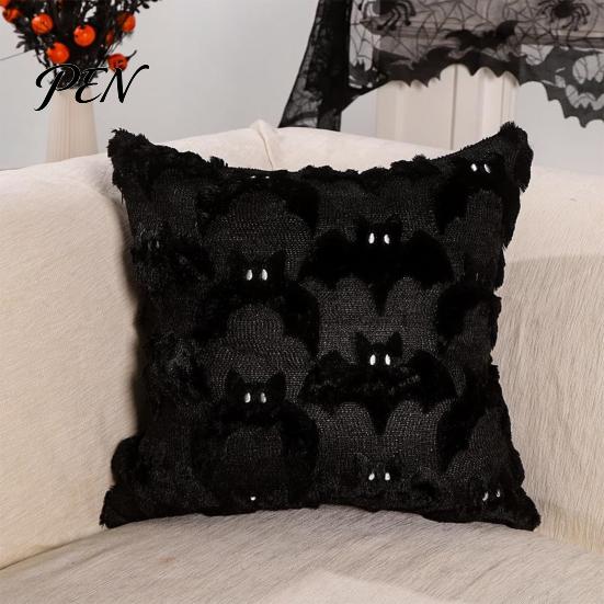 Cozy Living Room Accents Halloween Ghost Cushion Cover, Plush Embroidered Throw Pillow 18x18 Holiday Covers Inch Cute Case for Home Sofa Bed