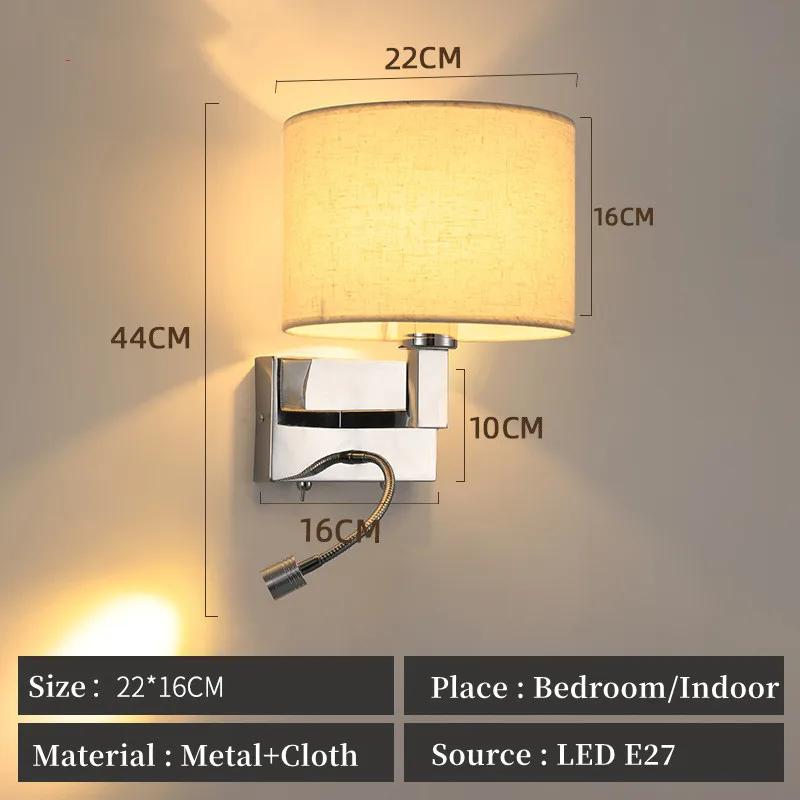LED Wall Lamp Round Fabric Lampshade with 3W 360° Rotation Spotlight Reading Light  Modern Wall Sconce for Bedroom Bedside Hotel
