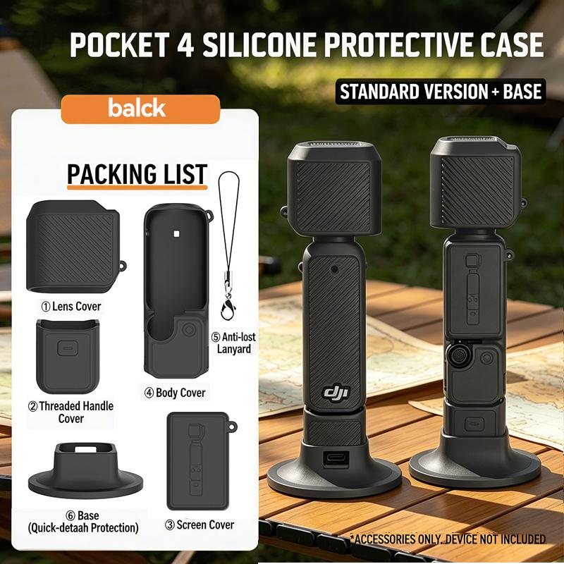 Silicone Case for DJI Osmo Pocket 4 Protective Cover Anti-Scratch Lens Cap Protector Camera Shell Accessories