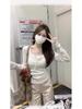 Korean Style Autumn Floral Lace Color-Block Button Shirt: Women's Long Sleeve Two-Piece T-shirt