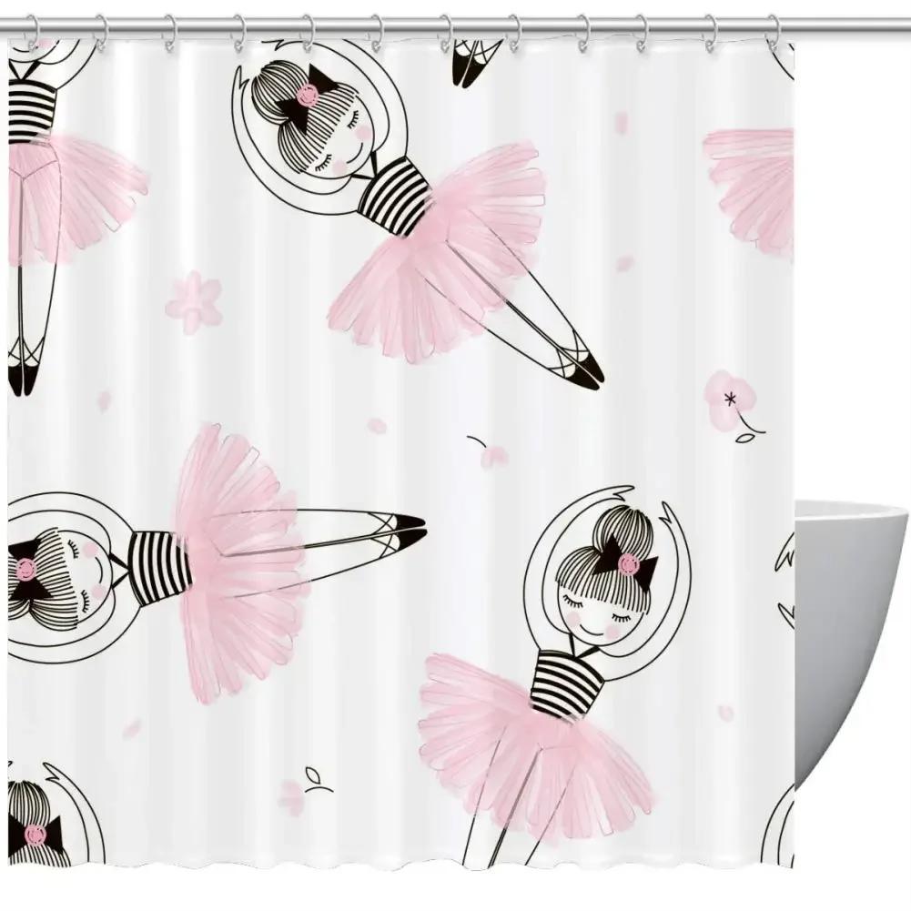 Ballerina Silhouette Duschvorhang Abstrakt Magischer Tanz Kunst Duschvorhang Wasserdichter Stoff Badezimmerdeko Badewannenspritzschutz