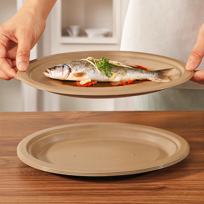 Large Round Disposable Dinner Plate - Thickened Rice Husk, Food-Grade, Ideal for Weddings & New Year Celebrations