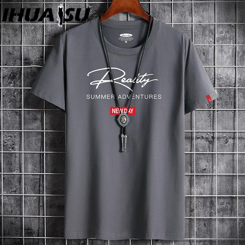 

Футболка с коротким рукавом IHUASU из хлопка, мужская модная свободная рубашка с коротким рукавом, напечатанная сострадательная рубашка XXXXXXL темно-серого