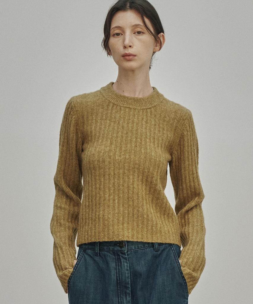NOIRER FOR WOMAN Camel Slim Fit Ribbed Sweater (Olive)