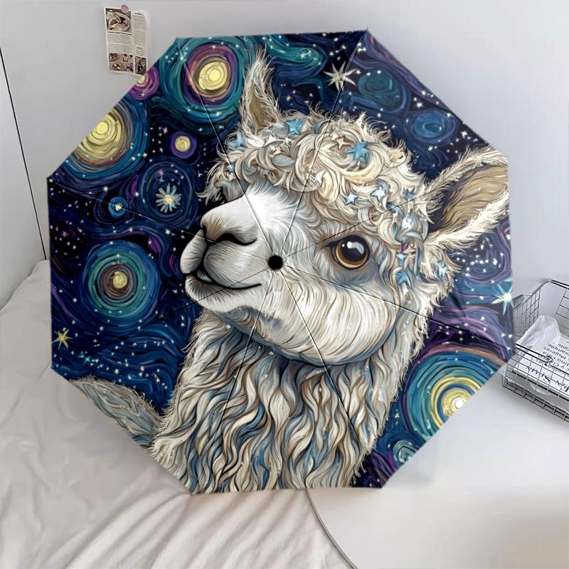 

Alpaca pattern, automatic folding umbrella, portable and foldable design, 8 ribs, a Christmas or birthday gift.