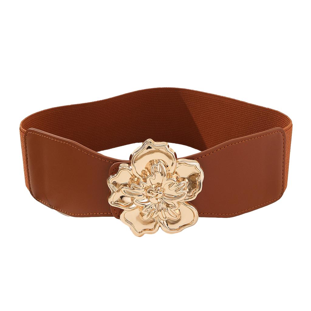 Ladies Slimming Corset Elastic Wide Waist Belt with 3D Flower Buckle Universal Women Banquet Dress Shirt Coat Corset