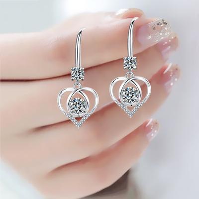 Heart Shaped Earrings Female Mosaic Diamond Earrings Long Temperament Ear Hook Earrings