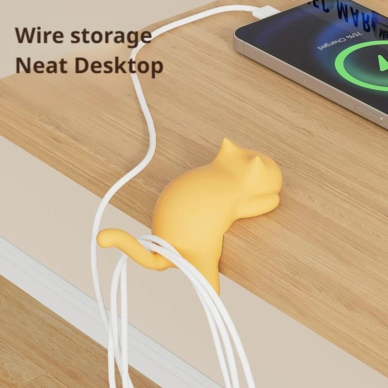 Cute Cat-Shaped Hooks Desktop Key Holder Hooks Desk Ornament Kawaii Office Bag Storage Racks Table Edge Keychain Organizer