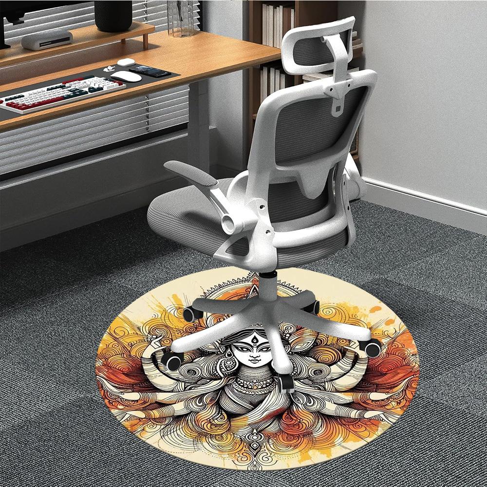 

1pc Durga Mandala Chair Carpet for Office Non-Slip, Machine Washable Rug for Office, Room - Polyester, Machine Made yy251029242 80cm by 80cm