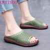 Fashion GKTINOO Summer Plus Size Platform Slippers Women Genuine Leather Open Toe Wedge Sandals Women Thick Sole Slides Zapatillas Mujer