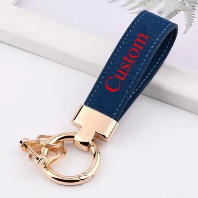 Custom Logo Personalized Buckle Car Moto Keyring Woman Man Key Ring Chain Name Suede Leather Metal Keychain Gift