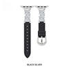 Women Luminous Moon White Beaded Lychee Grain Spliced Leather Slim Strap for Apple Watch Series12 11 10 SE1 2 3/Ultra4 3 2 38/42/44/45/49 mm