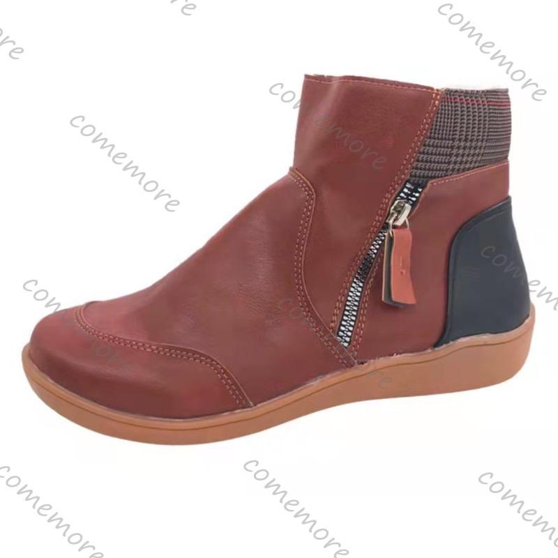 Comemore Women Leather Casual Ankle Boots for Women Autumn Winter Large Size Flat Bottom Women's Shoes Mixed Color Short Boats