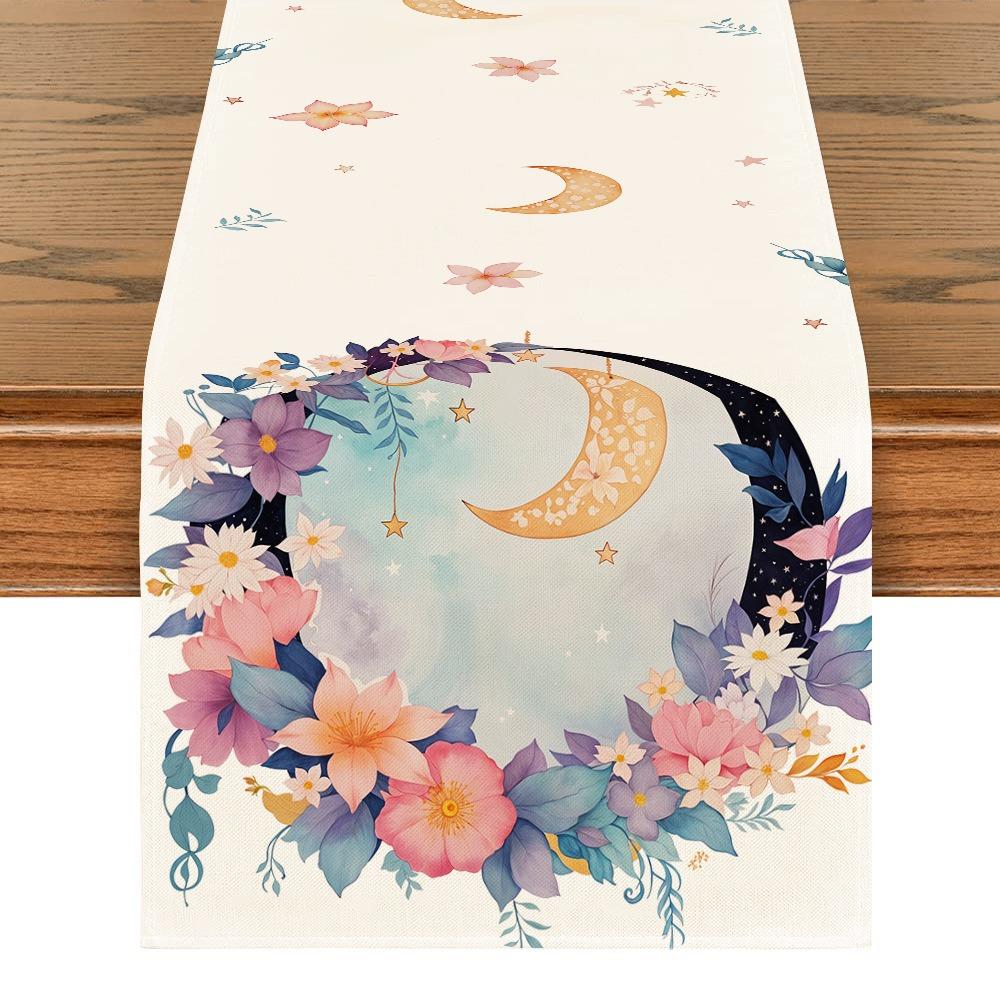 Vintage Moon Star Table Runner Washable Dinner Table Cloth Ramadan Table Runner  Kitchen