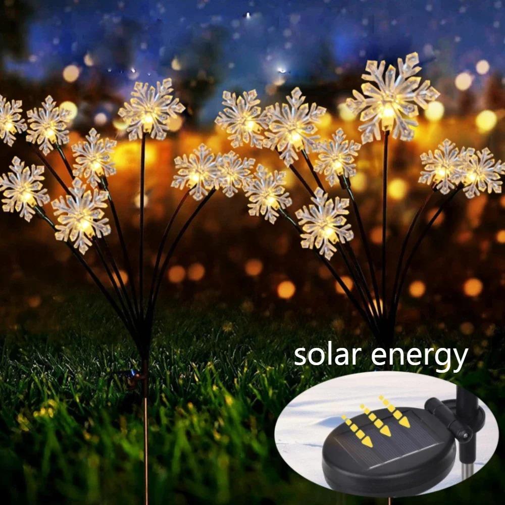 1PC Snowflake Solar Christmas Decorations Swaying Garden Lights Outdoor Pathway Solar Lawn Decor Stake Light Warm Light