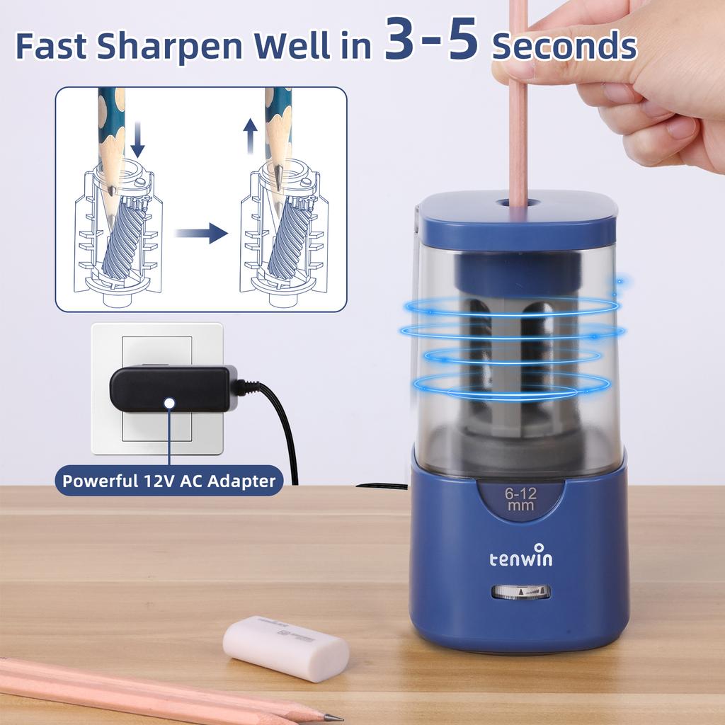 Tenwin Automatic Electric Pencil Sharpener with 3 Nib Auto Stop and  Fast Sharpen Adjustable