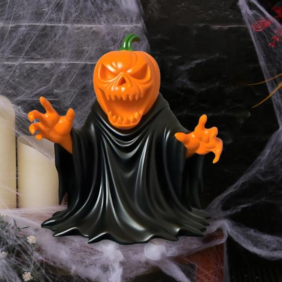 Pumpkin Ghost Figurine Spooky Cute Festive Halloween Statue Indoor Outdoor Haunted House Decoration for Tabletop Garden