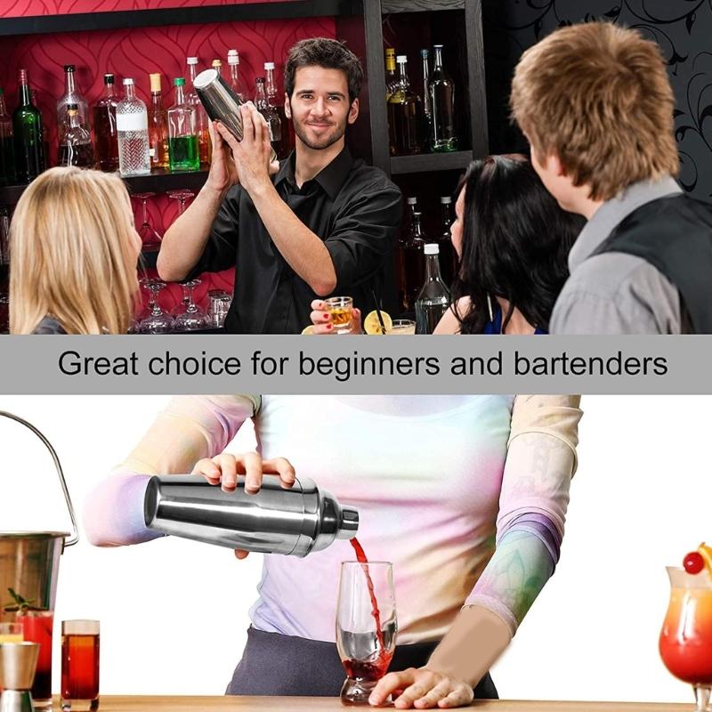Bartenders Tool Set 750ml Steel Cocktail Shaker With Integrated Strainer Measuring Cup and Mixing Spoon Bar Accessories