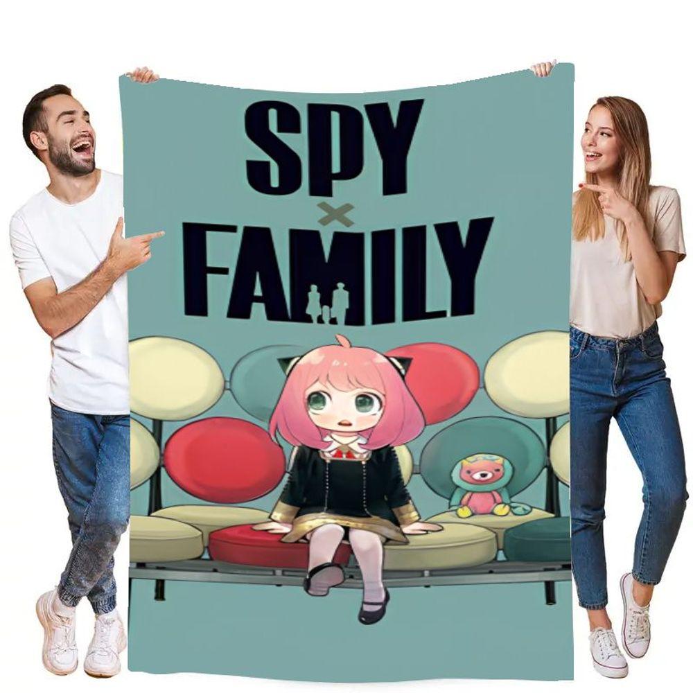 SPY × FAMILY Cartoon Character Plush Blanket - Super Soft Throw Blanket Featuring Pink Hair Girl with Cat Ears and Whimsical Gre