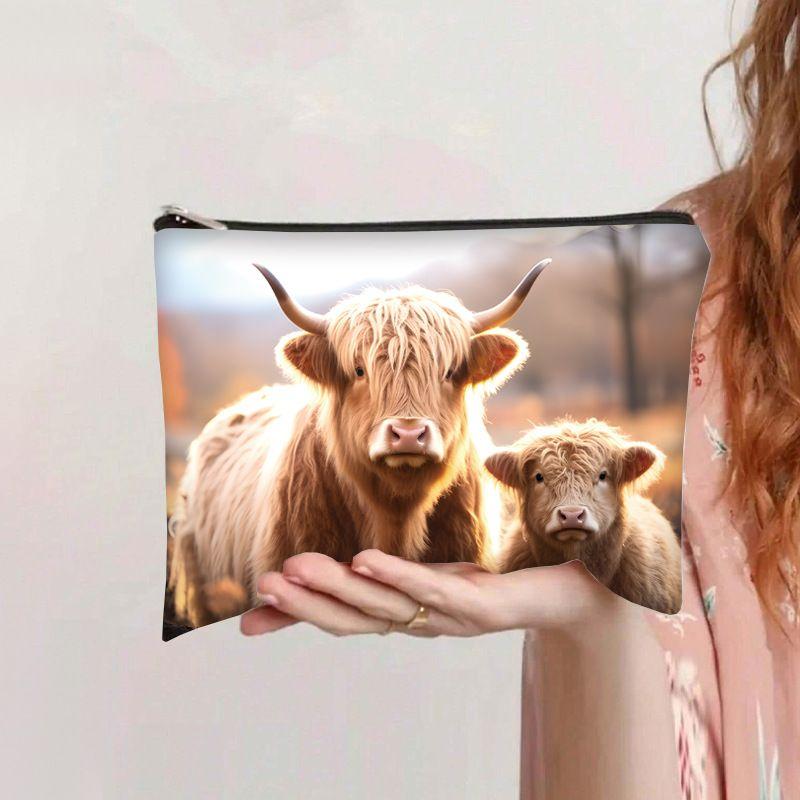 Hot-selling printed highland cow cosmetic bag, data cable storage bag, dedicated for portable large-capacity toiletry bag sf-98