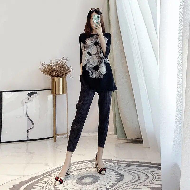 Damen Bluse Plissee Top Damen Frühling Neue Leichte Reife Lockere Und Dünne Mode Alle-spiel Dreiviertel Ärmel T-shirt