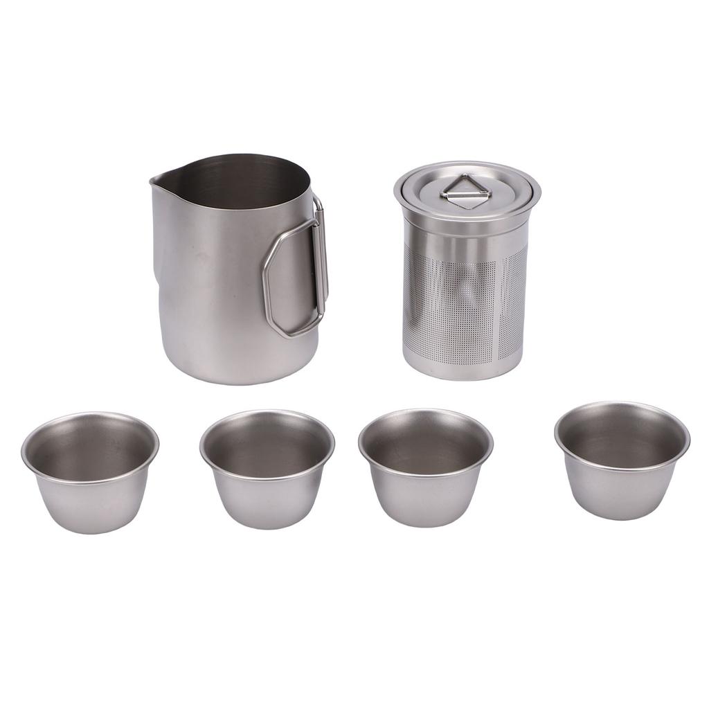 Stainless Steel Tea Set with Infuser 350ml Tea Pot 50ml Tea Cups Portable Bag for Outdoor Camping Backpacking