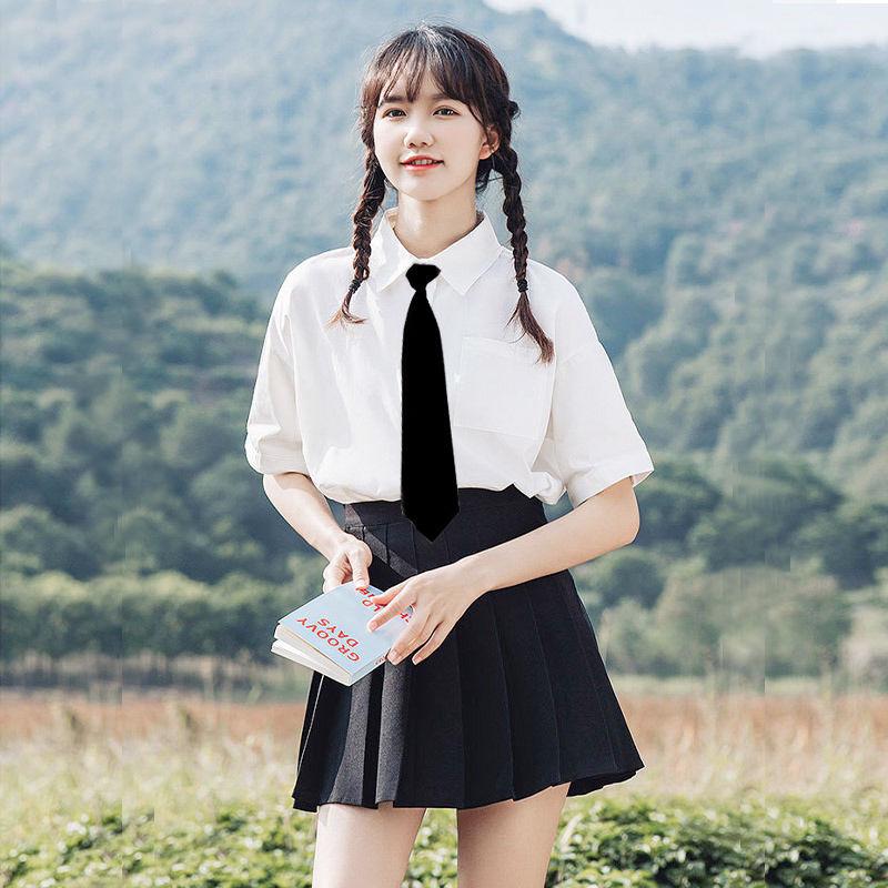 Women's White Short-Sleeve Bow Blouse - Sweet Chic JK Uniform Style