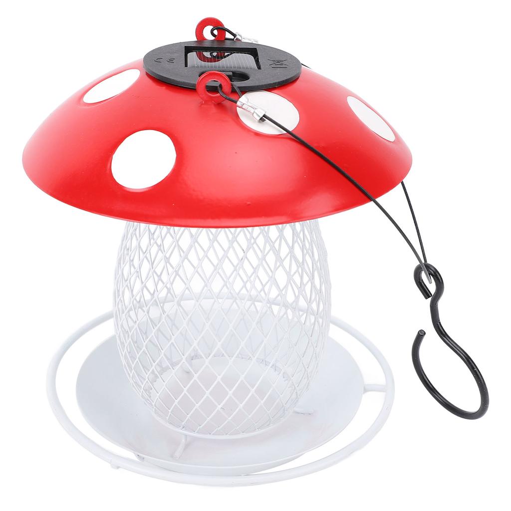 Mushroom Metal Bird Feeder Iron Cute Solar Light Outdoor Hanging Bird Feeder for Yard Garden