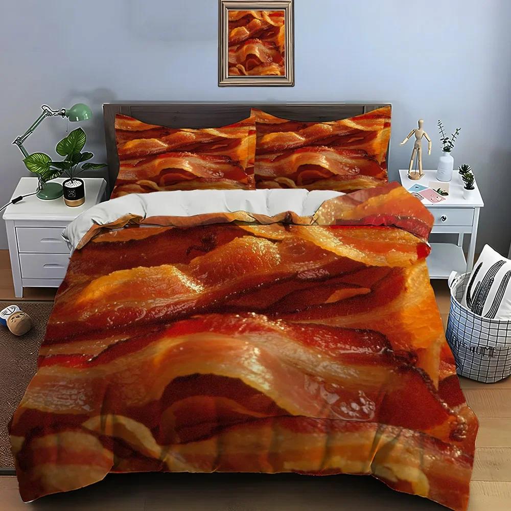

Hd Meat Bacon Food Print Bedding Set Duvet Cover 1 Duvet Cover 2 Pillowcases Adult And Children Bedding Set Luxury For Gifts EU Twin(135x200cm)