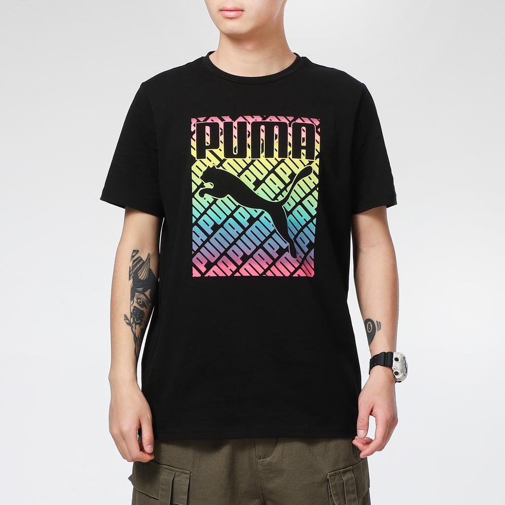 Puma Printed Logo Sport Round Neck Short Sleeve T-Shirt Men Tops Black 855976-01