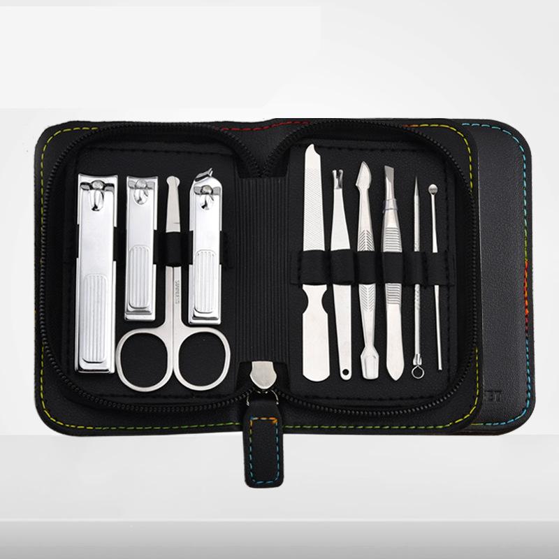 10 Pieces Manicure Set Stainless Steel Manicure Nail Clippers Pedicure Kit  Nail Care Tools With Luxurious Travel Case чёрный