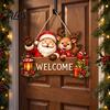 Holiday Hanging Signs Wooden Christmas Door Wreath for Front Door, Vintage Merry Welcome Sign, Rustic Farmhouse Decor 2D Flat Hanger Indoor