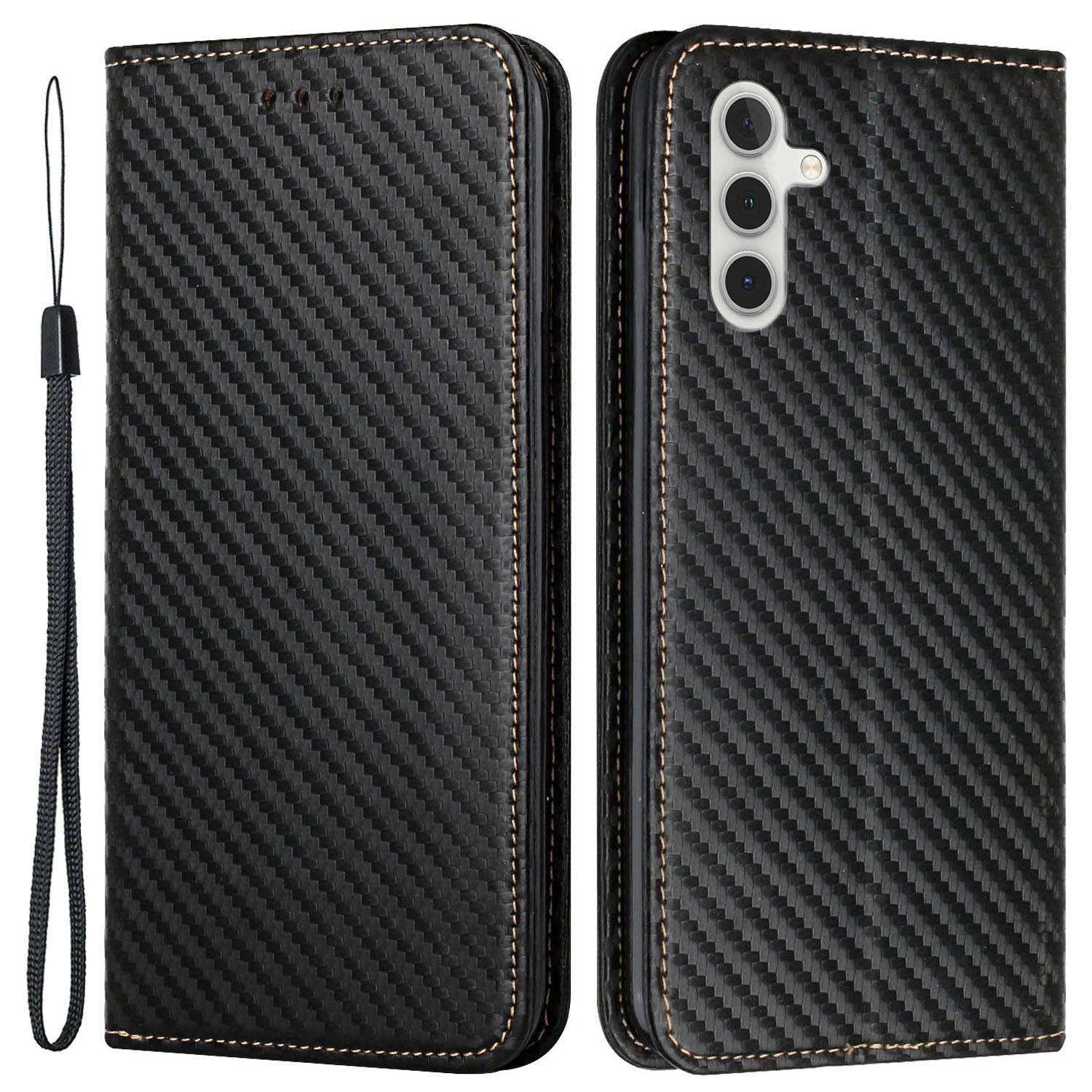 

For Samsung Galaxy S24 Case Carbon Fiber Texture Wallet Stand Leather Cover Black