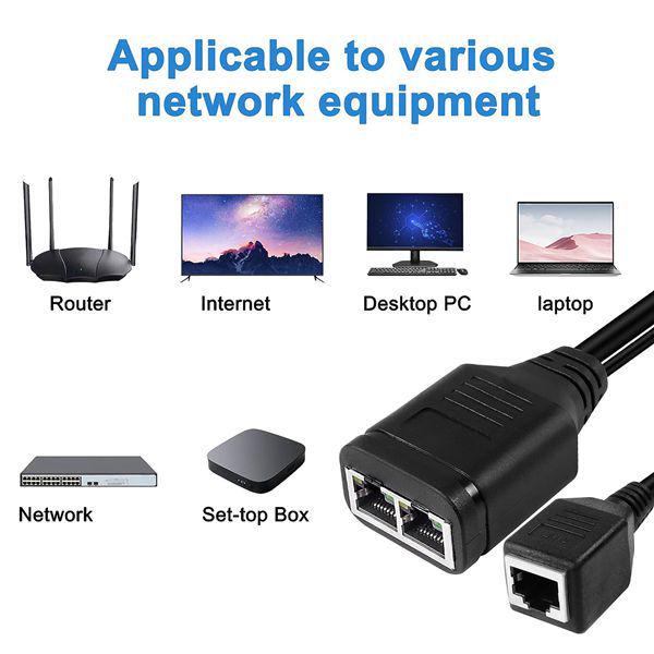 Black PVC RJ45 Network Splitter | 100 Mbps One-to-Two Sharing Device